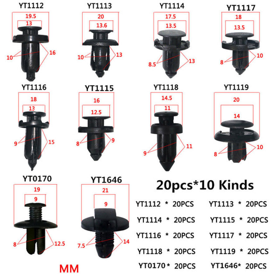 200Pcs Mixed Car Body Panel Plastic Push Pin Rivet Fasteners Trim Clips Retainer