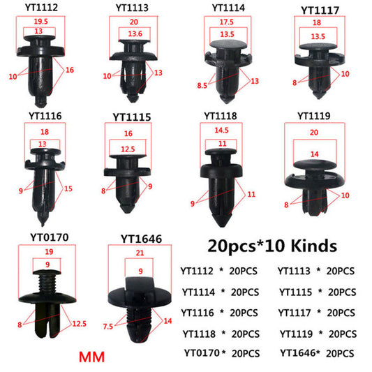 200Pcs Mixed Car Body Panel Plastic Push Pin Rivet Fasteners Trim Clips Retainer