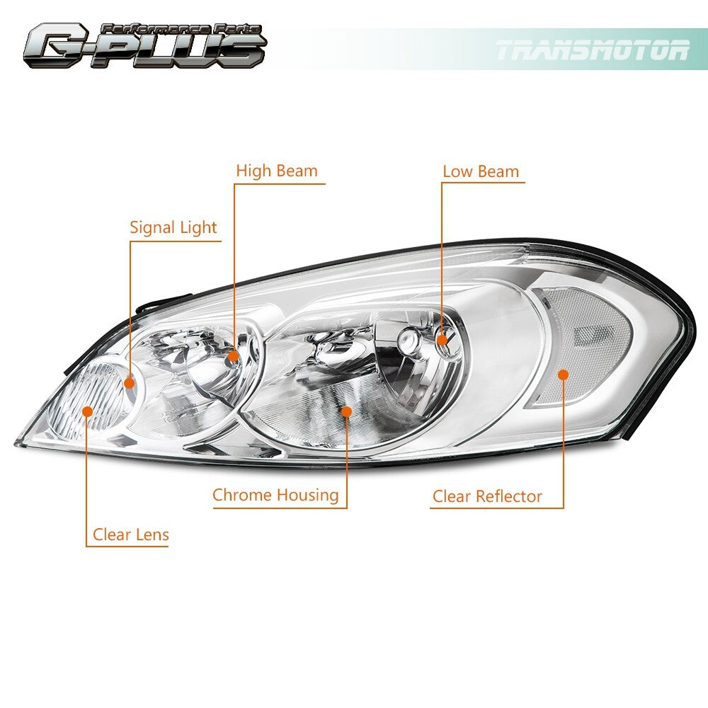 Fits 06-13 for Impala Driver/Passenger Side Clear Lens Headlight - v