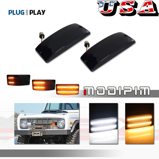 Smoked front grill turn signal DRL light set suitable for Mustang 1969-1977- v