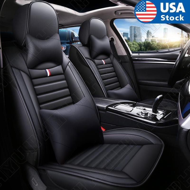 Car for Seat Covers Deluxe Wear resistant Leather Cushion Full Set Cover Black New Q