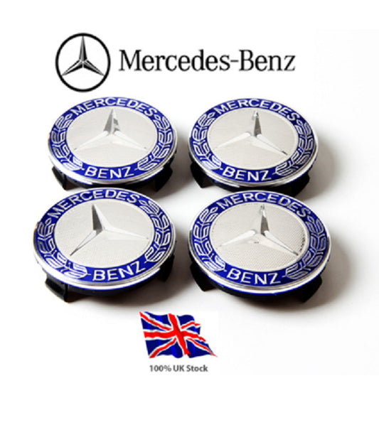4-Piece Blue for Mercedes Alloy Wheel Center Caps 75mm Badge Wheel Badges Suitable for All