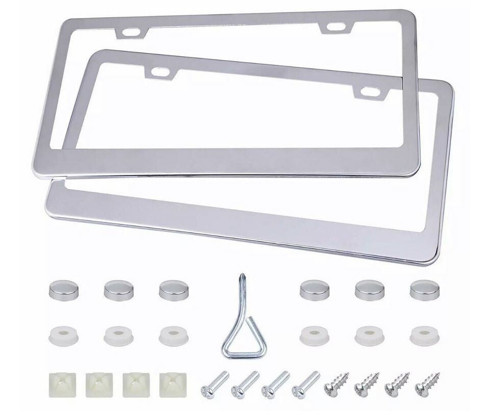 2-piece car license plate frame cover, rear boot screw cap, chrome alloy for Volvo