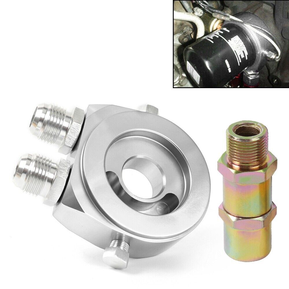 Silver Aluminum Oil Filter/Cooler Sandwich AN10 Block Adapter Gauge Sensor Plate Q