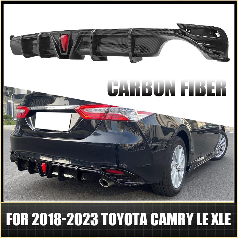 FOR 2018-2023 for TOYOTA for CAMRY LE XLE REAR BUMPER DIFFUSER W/ LED LIGHT CARBON FIBER