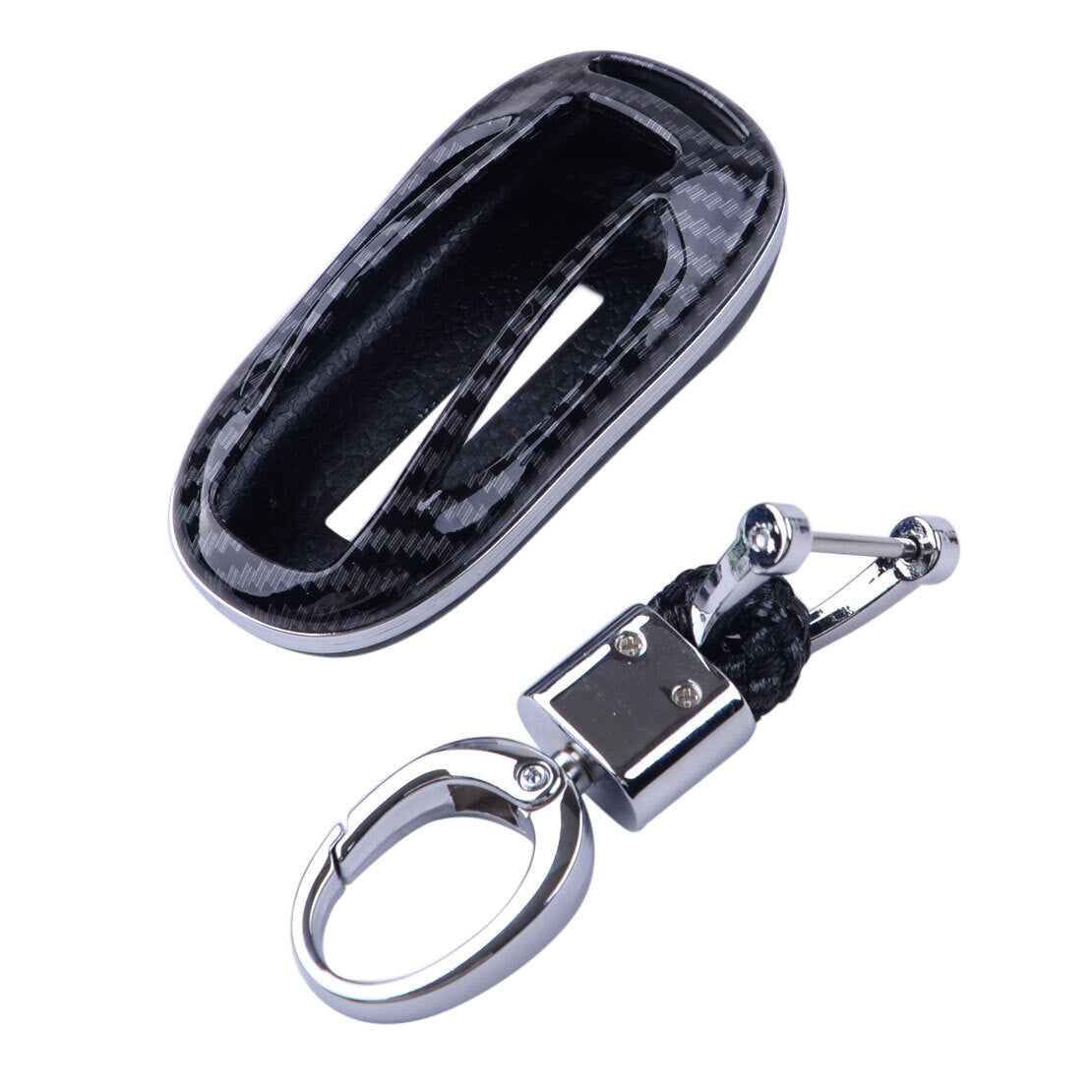 Carbon Fiber Style Key Fob Cover Case Chain Holder Fit for Model X v