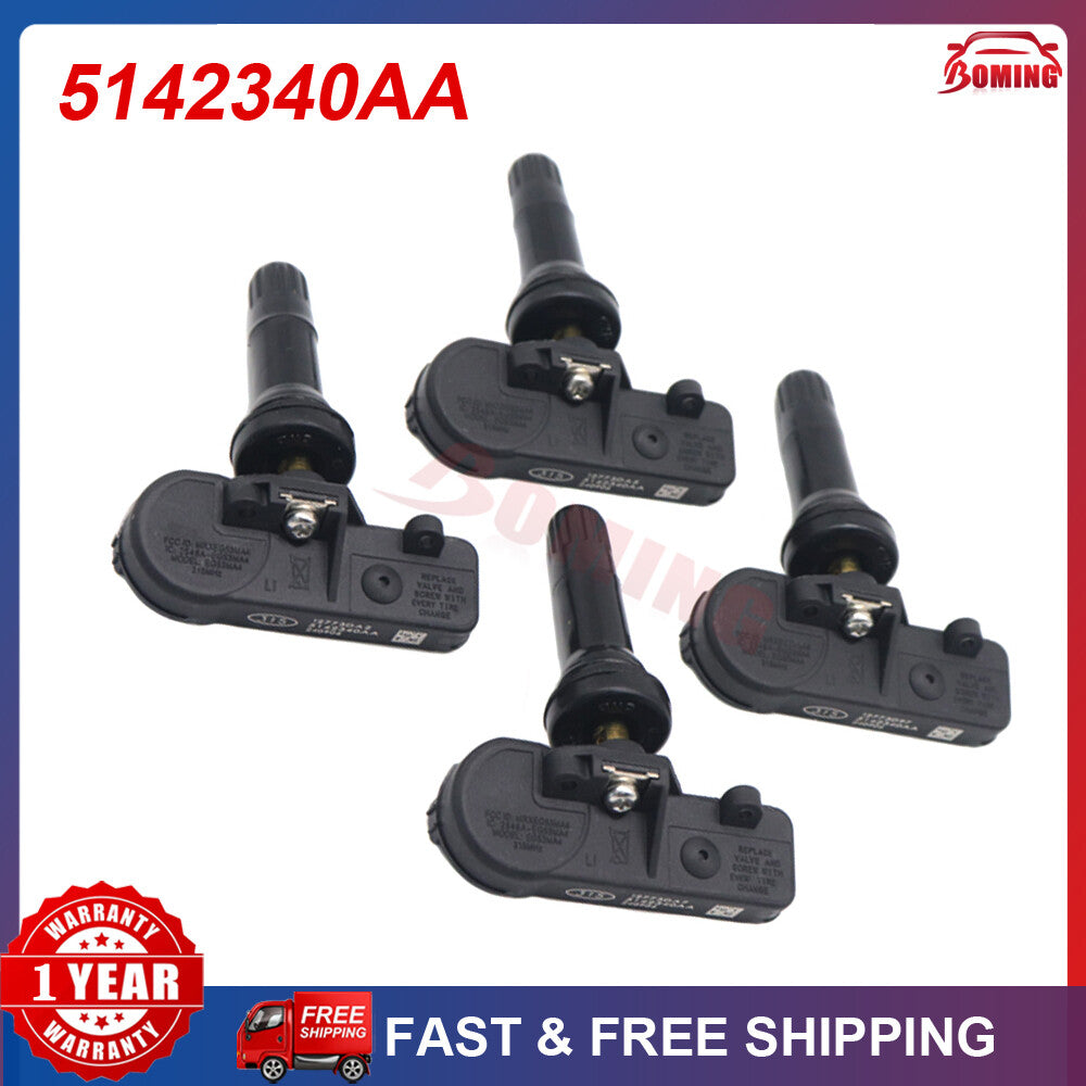 new TPMS tire pressure sensors (4 units, 5142340AA) for Jeep for Wrangler and Grand Cherokee.