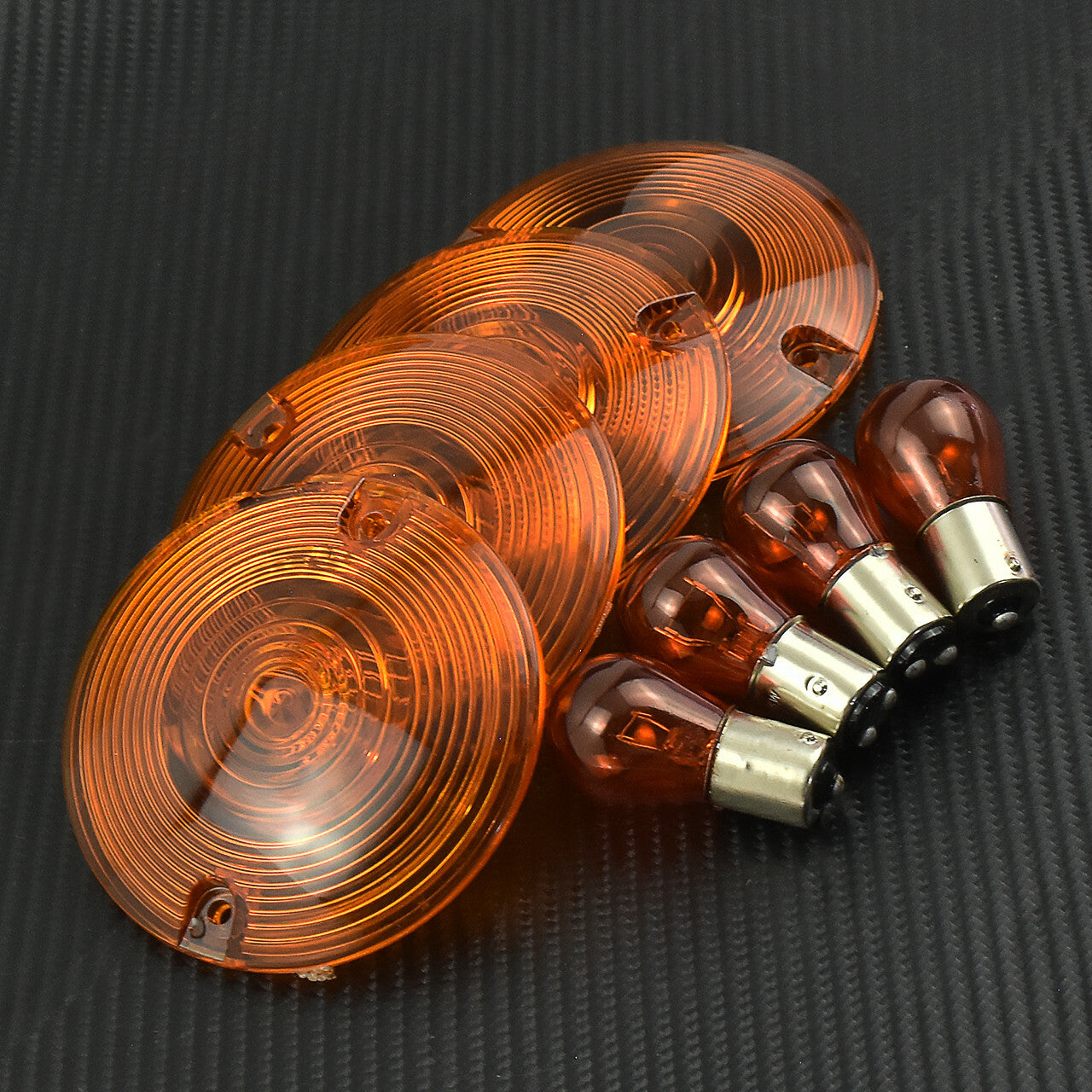 Turn Signal Lens Orange Cover w/ 4 pcs Bulbs Fit for Harley Touring Softail Dyna Q