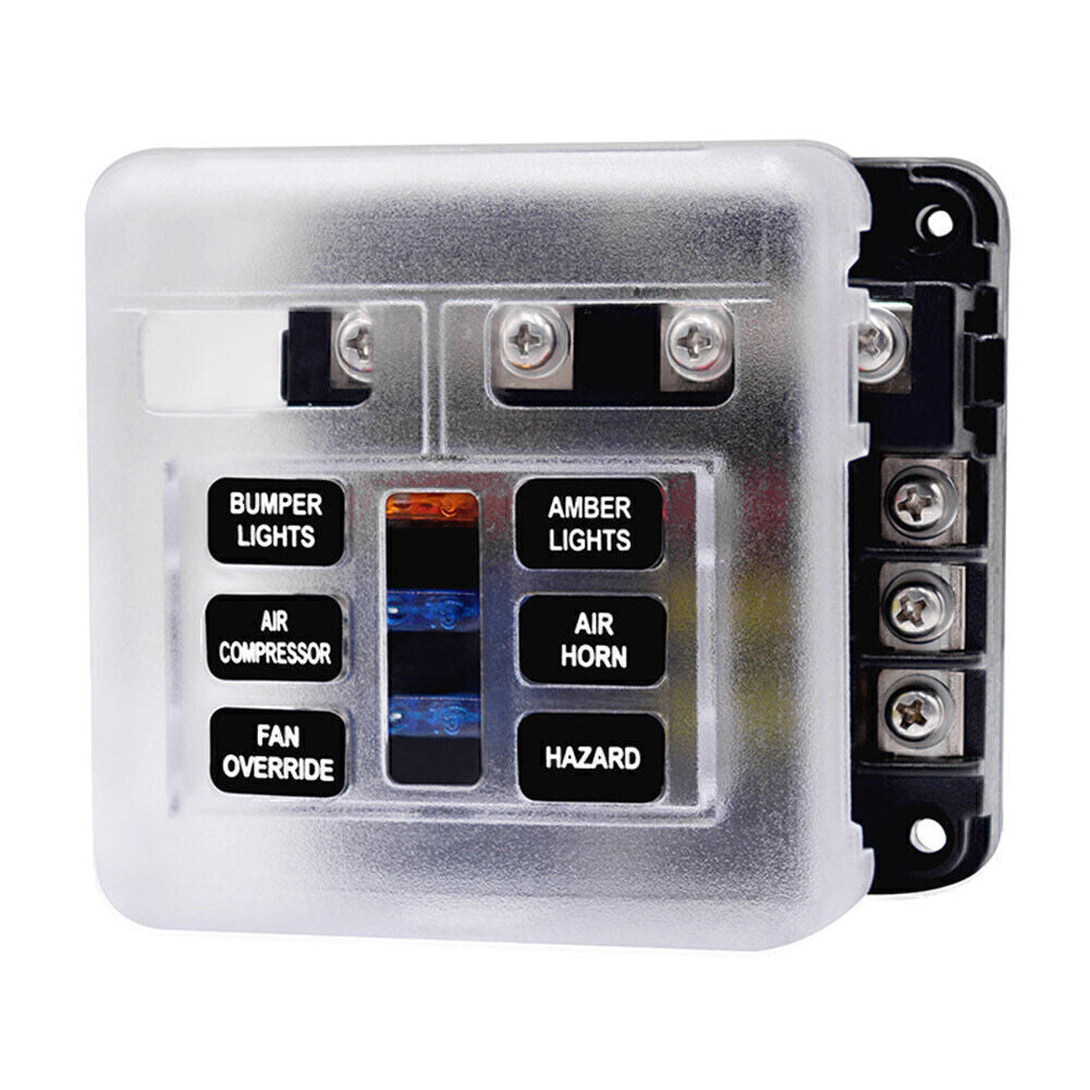 6-Way Blade Fuse Box Block Holder LED Indicator For Marine Bus RVs Boats Q