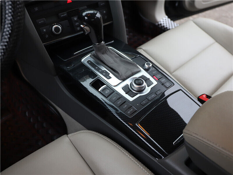 Car Inner Console Storage Box Cover Trim Fit for Audi A6L 2005-2011 Carbon Fiber