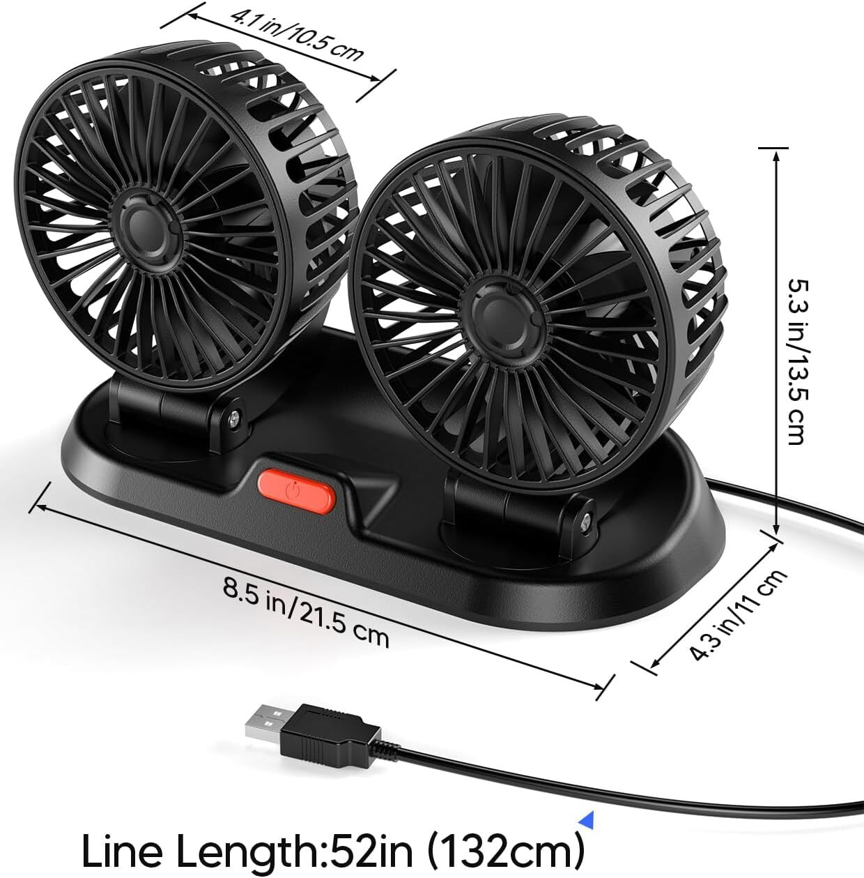 Car Fan-Small Dual Head Car AC 2 Speeds for Car Dashboard, SUV/RV,USB Powered