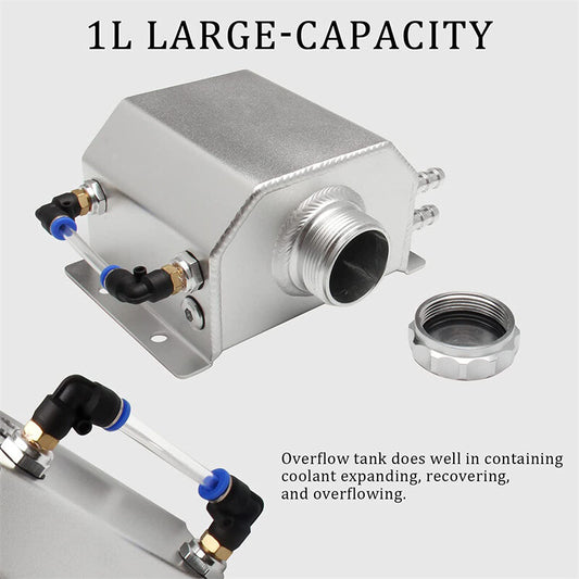 Universal 1L Coolant Radiator Overflow Tank Reservoir Expansion Silver Aluminum