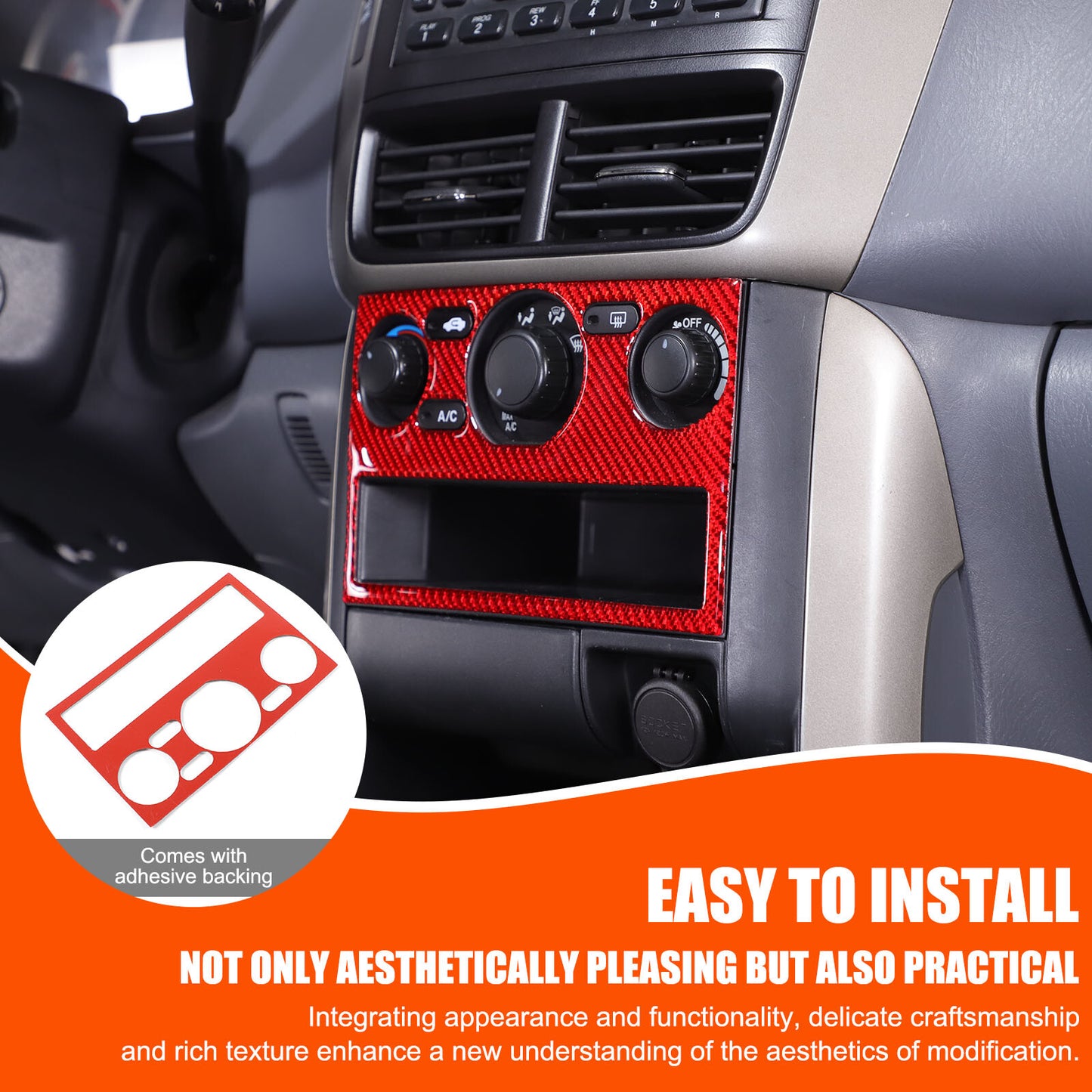 Red carbon fiber central air conditioning panel sticker for Honda Pilot 2003 - 2008 - n