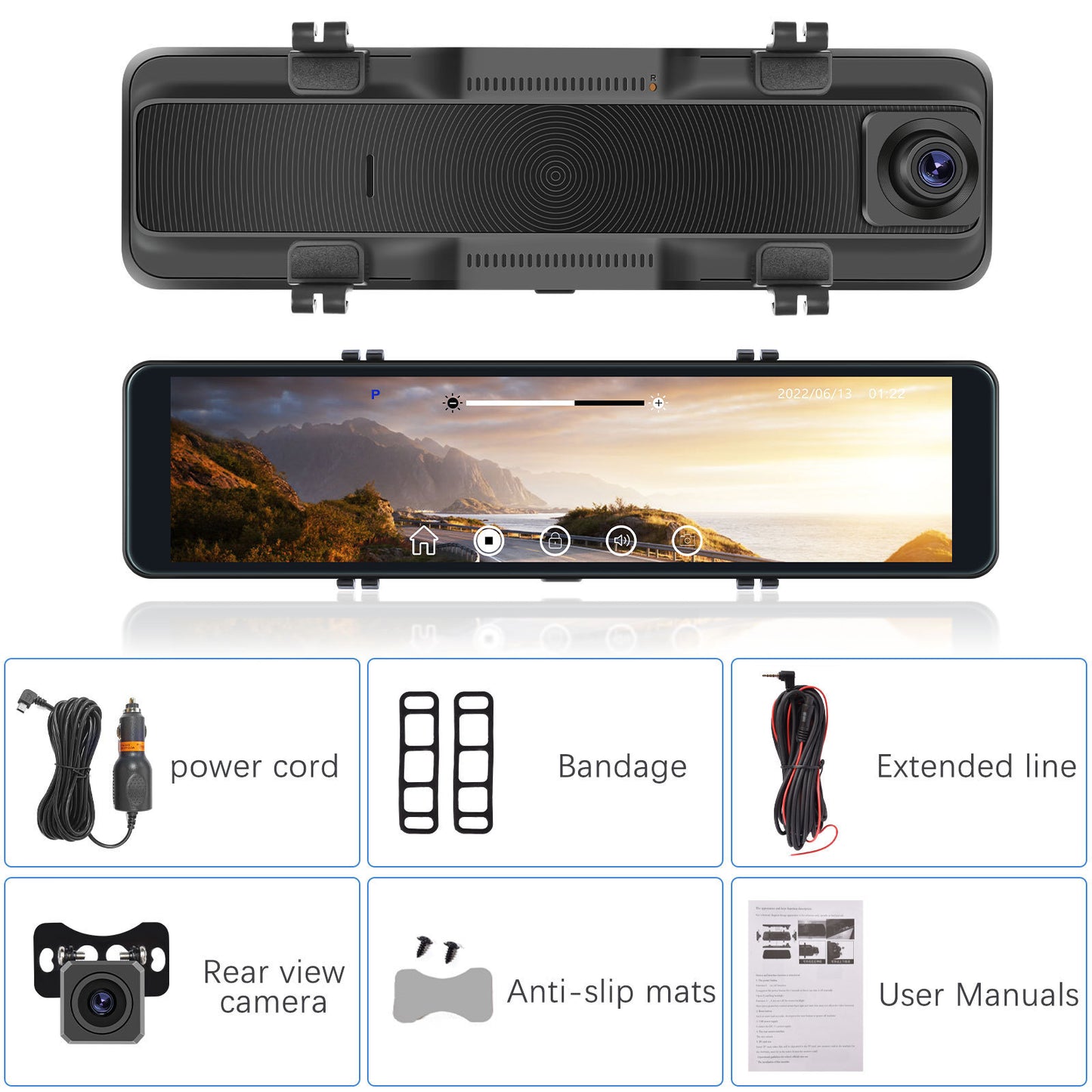 HD 10LCD Dual Lens Car SUV Rearview Mirror Dash Cam Recorder w/Camera 64G card v