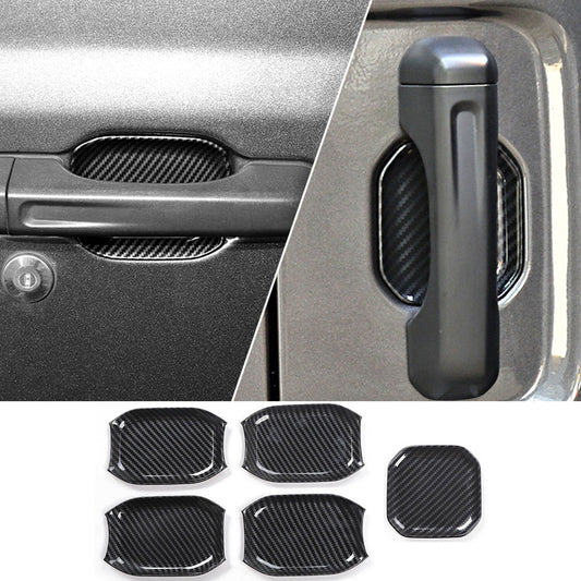 5-PACK Carbon Fiber Look Door Handle Bowl Trim for Jeep for Wrangler JL JT 2018-2023