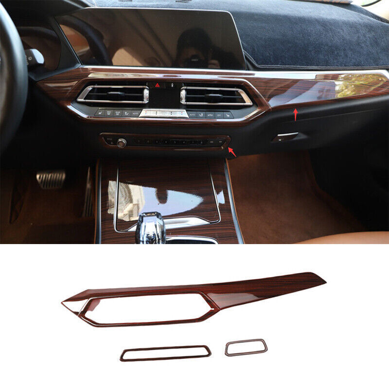 for BMW X5 G05 2019-2023 Brown Wood Grain Central Console Instrument Strip Trim