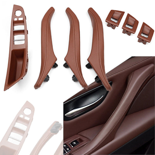 7Pcs Door Trim Pull Handle Leather Fit for BMW 5 series F10 F11 F18 Red Brown