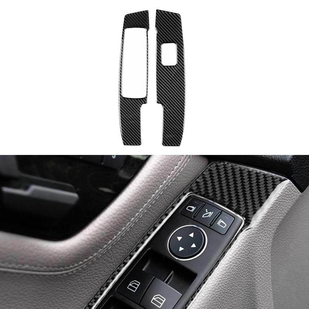 2x Carbon Fiber Window Control Panel Trim for Mercedes-Benz W204 2007-2013