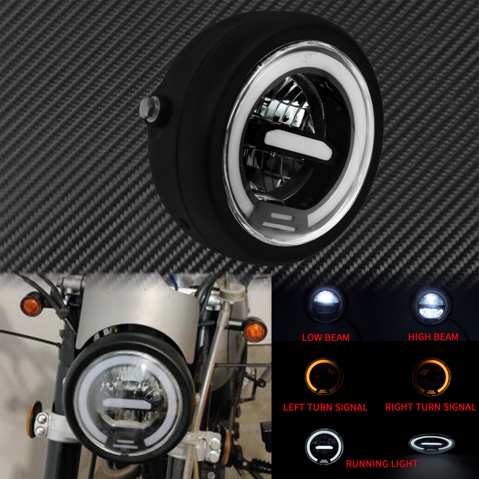 6.5 LED Halo Headlight Turn Signal Running Light Fit for Harley Chopper Bobber