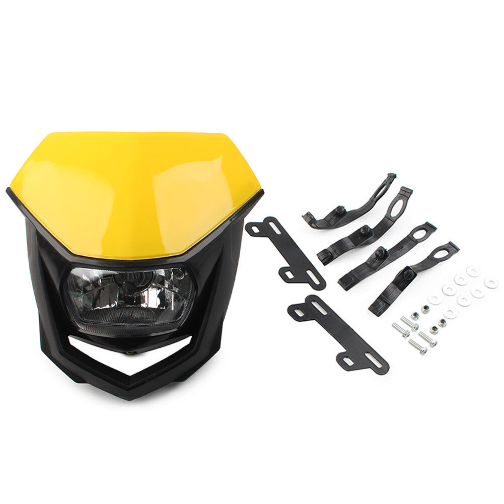 Universal Headlight Head Lamp Fairing For Supermoto Bike Dirt Bike Yellow H4 12V