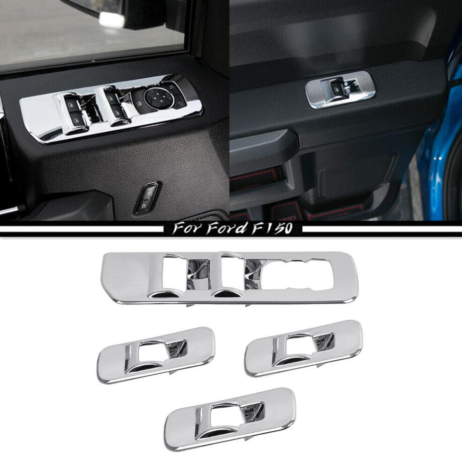 For 15-20 F150 Chrome Interior Window Lift Panel Switch Cover Trim 4P v