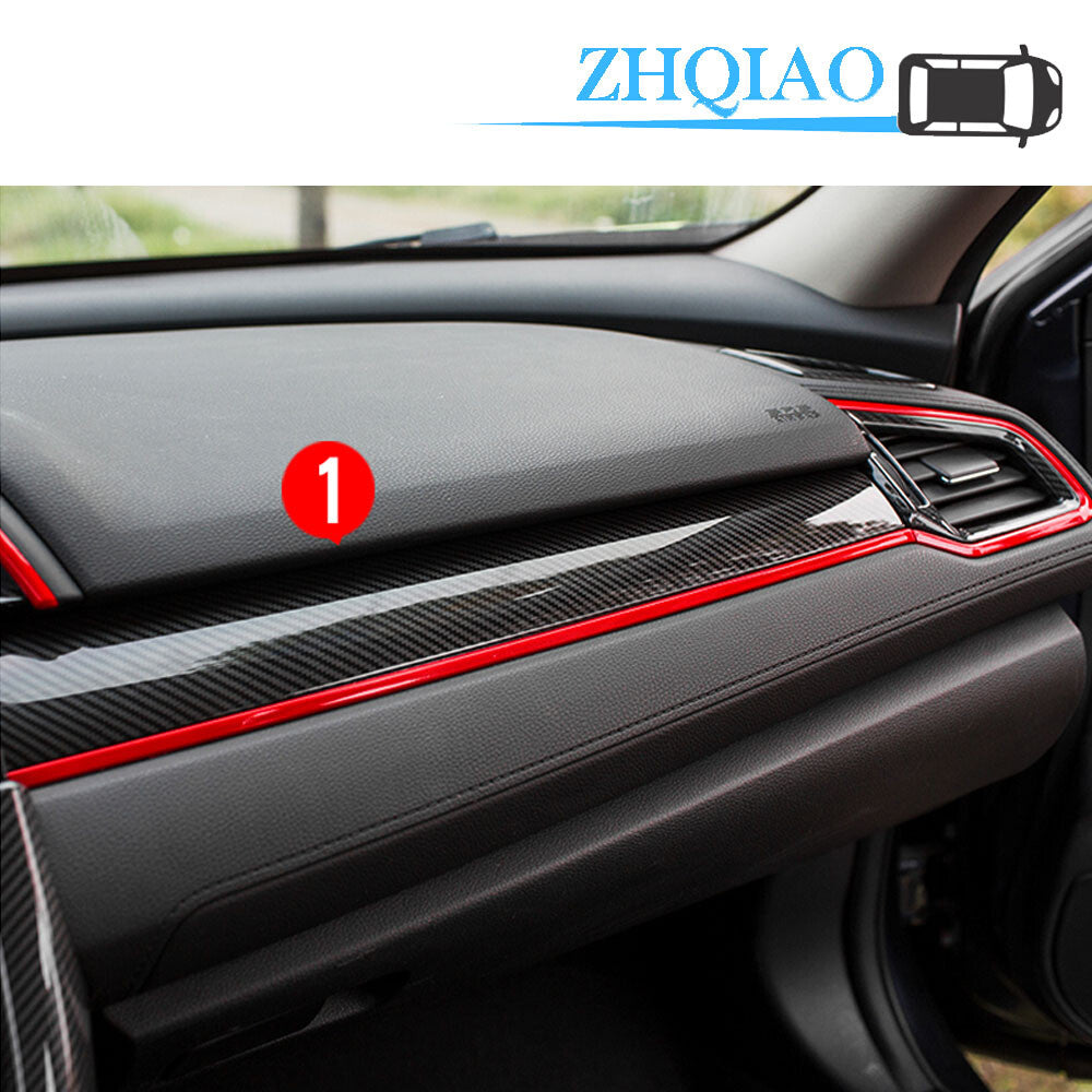 Red Carbon Fiber Central Console Dashboard Strips Fit for Honda for Civic 10th 2016-20