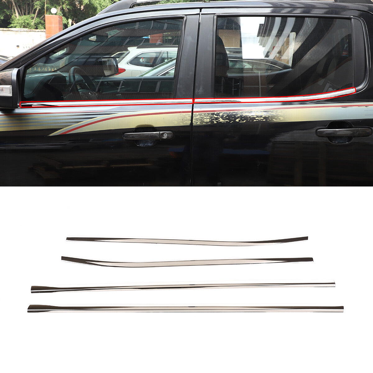 4-piece stainless steel chrome door and window sill trim for Ranger 2019 - 2022 n