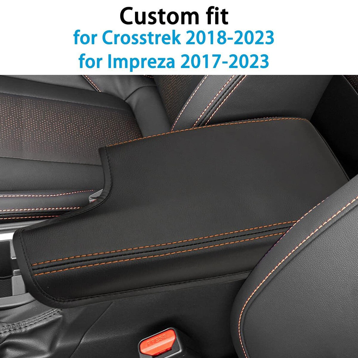 Orange stitched leather cover for Subaru Impreza center console armrest (models 17-23) n