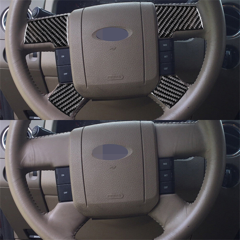 4Pcs Carbon Fiber Interior Steering Wheel Panel Trim for Ford F150 FX4 2004-2008