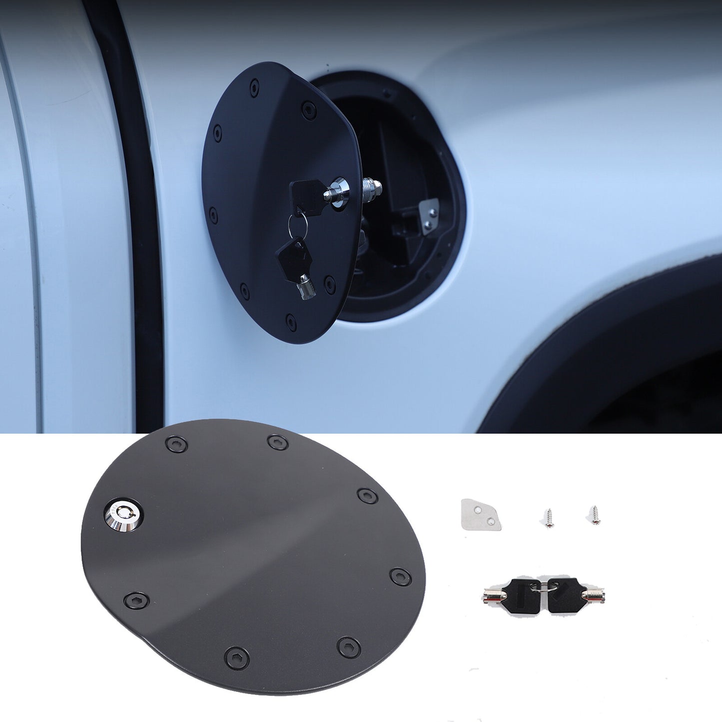 Fuel tank cap trim with lock and key for Tundra 2022-2024 Aluminum n