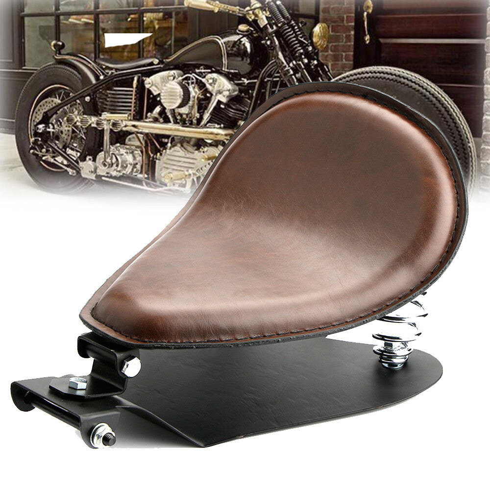 PU leather single for seat + 3-inch spring stand base kit, brown, for Harley Bobber Chopper.