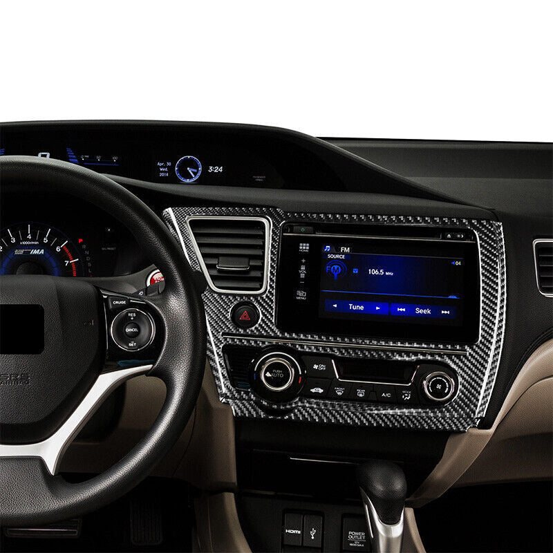 Real Carbon Fiber Car Navigation Panel Cover Trim for Honda for Civic 9th 2013-2015