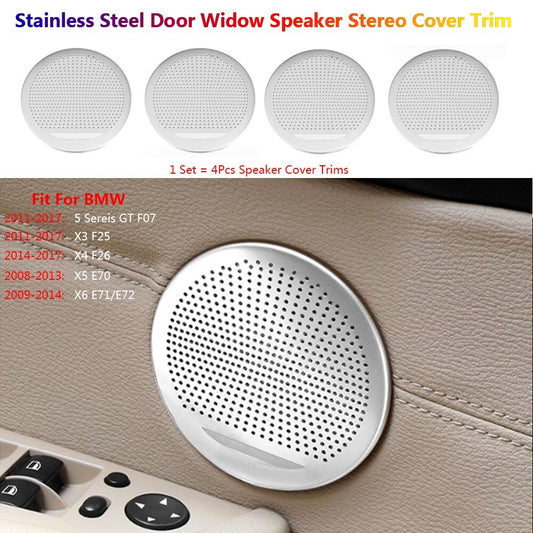 4x Stainless for BMW X3 X4 X5 X6 E70 E71 F25 Car Door Speaker Stereo Cover Trim
