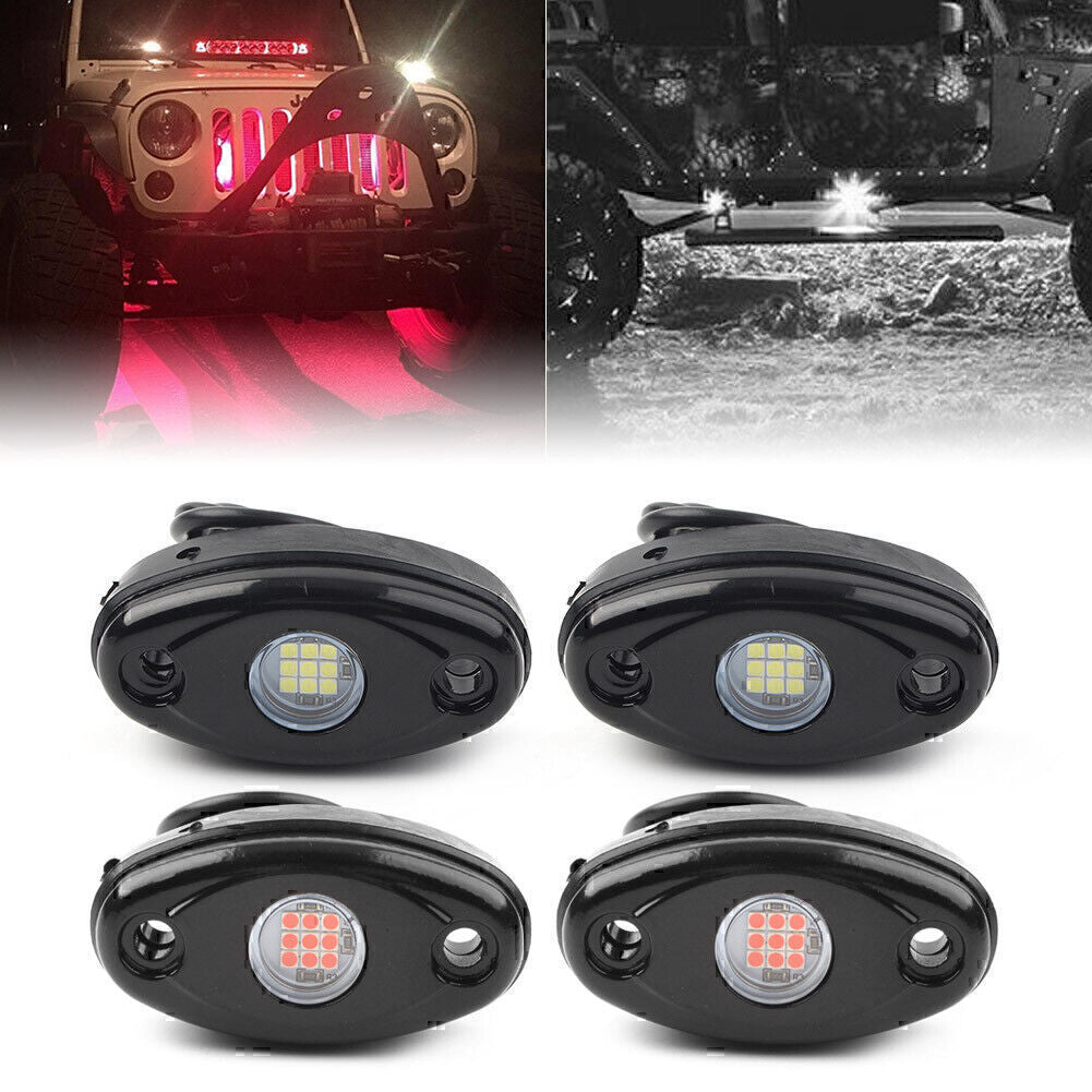 2PCS Red+White 9W 9-30V LED Rock Light for Jeep Pickup Under Body Trail Rig Lamp
