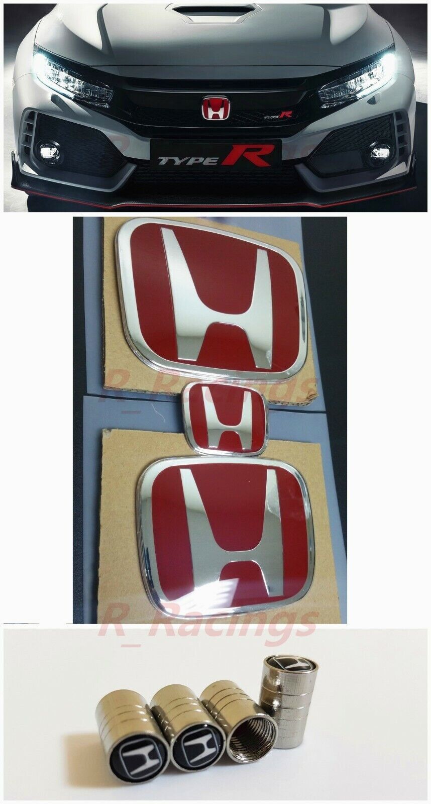 3-piece JDM Red H Badge Front and Rear Steering Fits 2016-21 for Honda for Civic Sedan 4 Dr