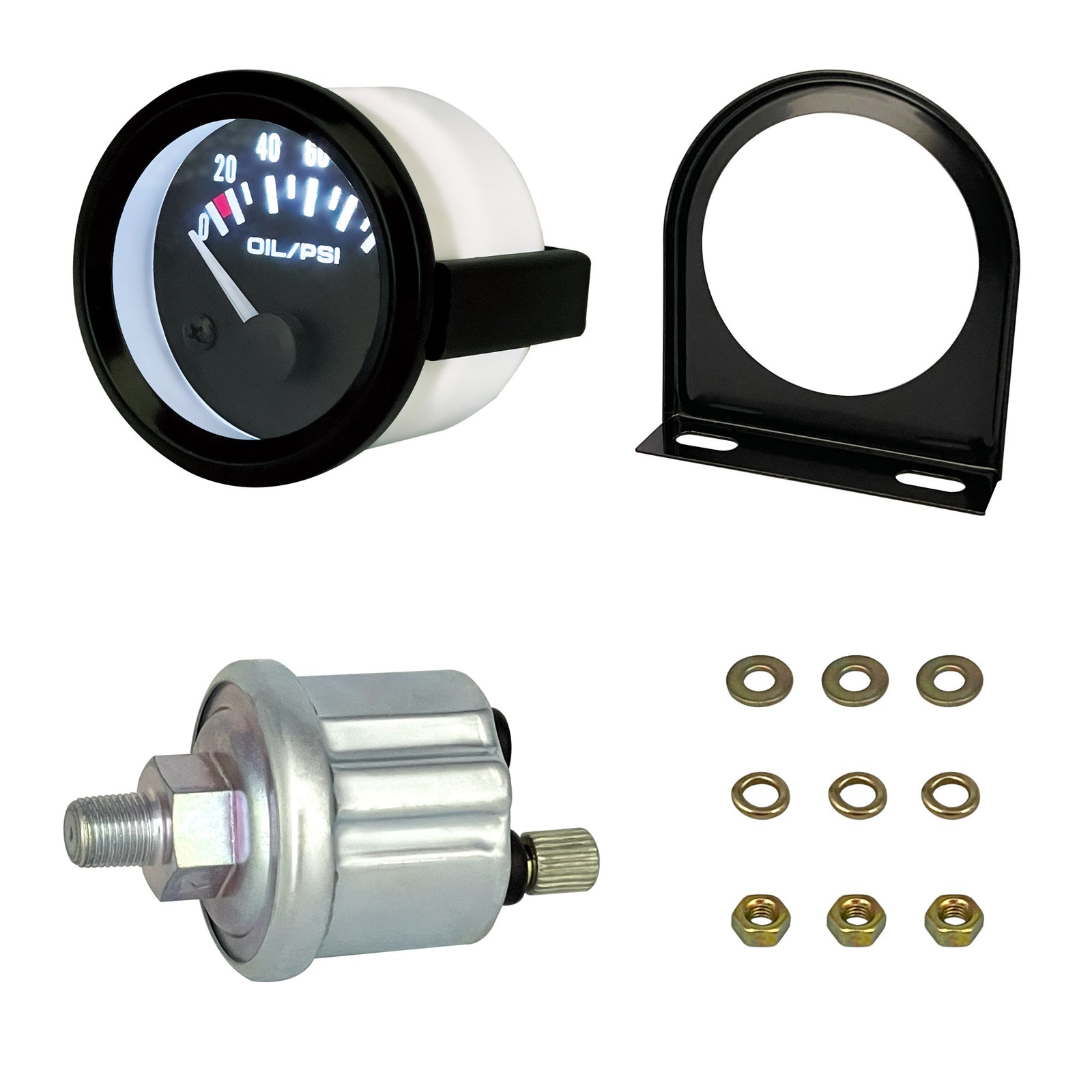 52mm 0-100 PSI Oil Pressure Gauge Oil Press Meter W/ Sensor Instrument Rack 2