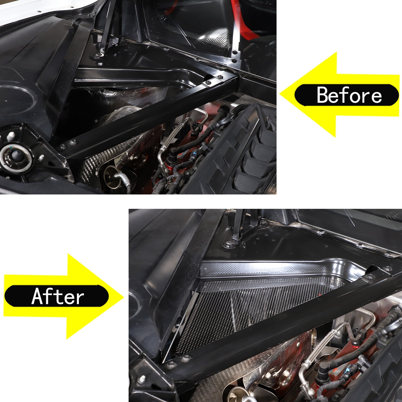 Engine bracket side rail insert panel cover with decorative steel chrome for 2020 - 23 C8 for Corvette - n