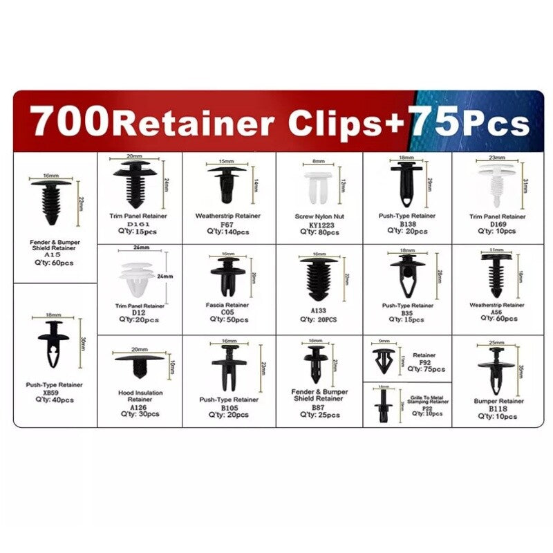 775PCS Car Body Door Fender Push Pin Rivet Trim Panel Fastener Clip Moulding Set