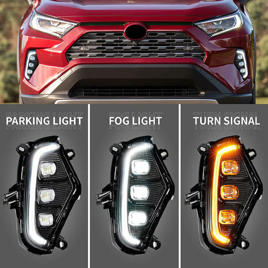 LED DRL Daytime Running Light Fog Lamps w/Turn Signal For 2019-2022 Toyot@a RAV4 n