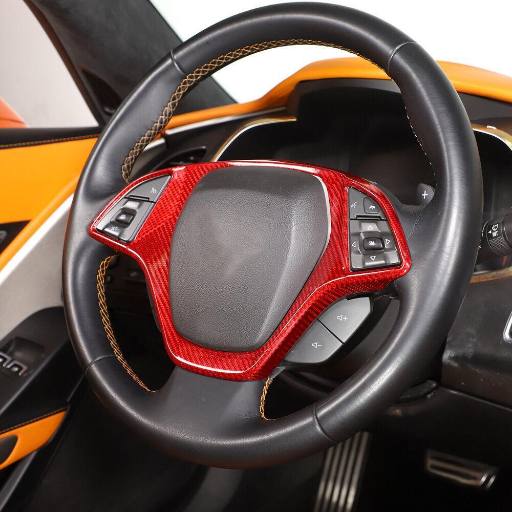 Red Carbon Fiber Steering Wheel Panel Cover for Chevrolet for Corvette C7 2014-2019