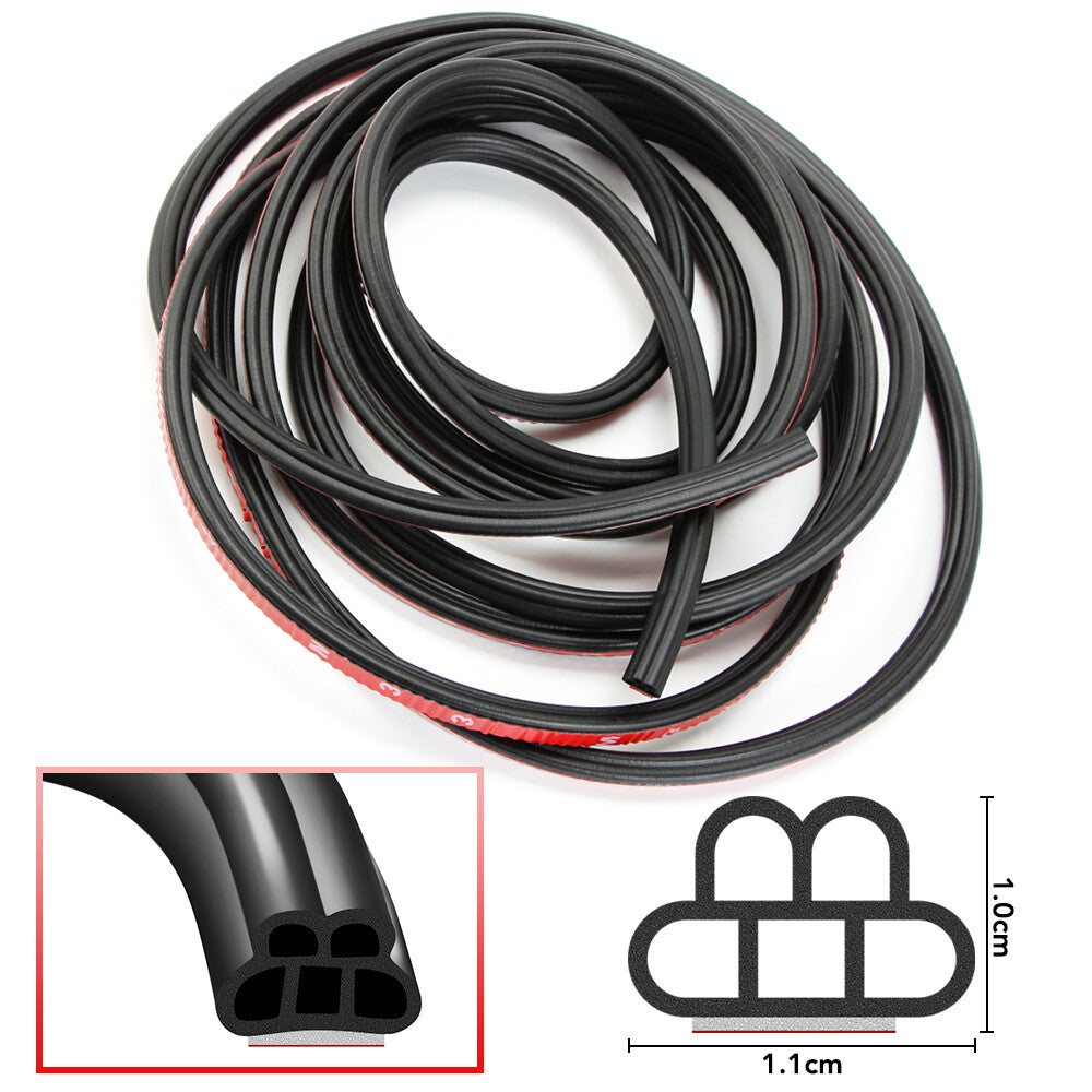 Car Door Rubber Seal Strip Double Layer B Shape Seal Strip Weatherstrip 2M Black