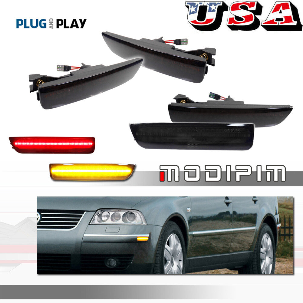 4 Pack Front and Rear Smoked Lens LED Side Marker Lights for 2001-2005 for VW for Passat B55 - v