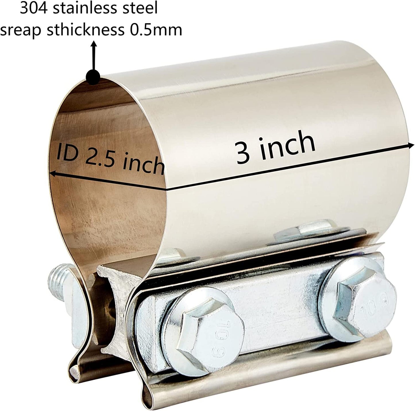 2.5-inch Butt Connector with Muffler Clip, 2.5-inch Exhaust Pipe Clip, Hose Sleeve
