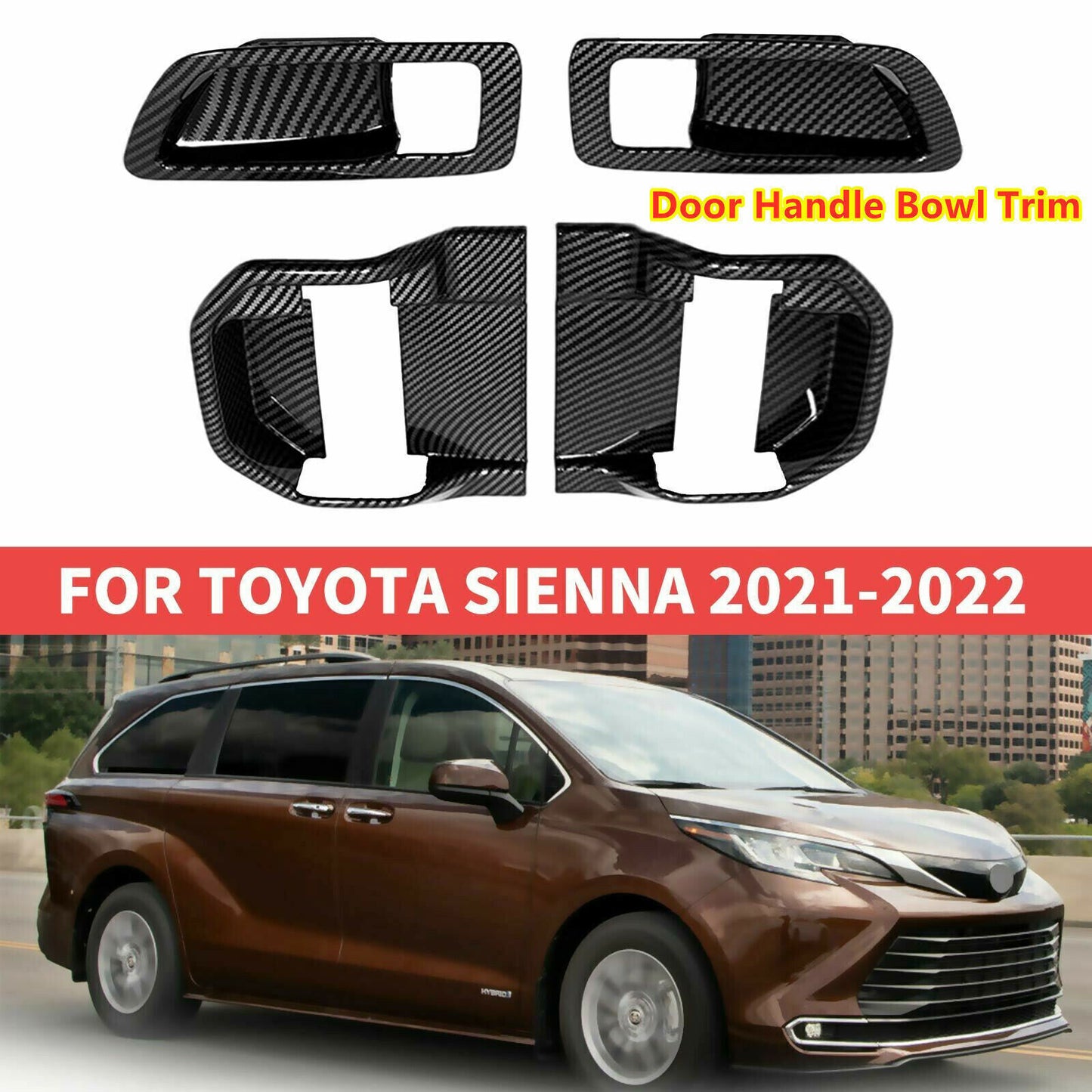 for Toyota for Sienna 2021-24 Carbon Fiber Look Inner Door Handle Bowl Cover Trim 4X