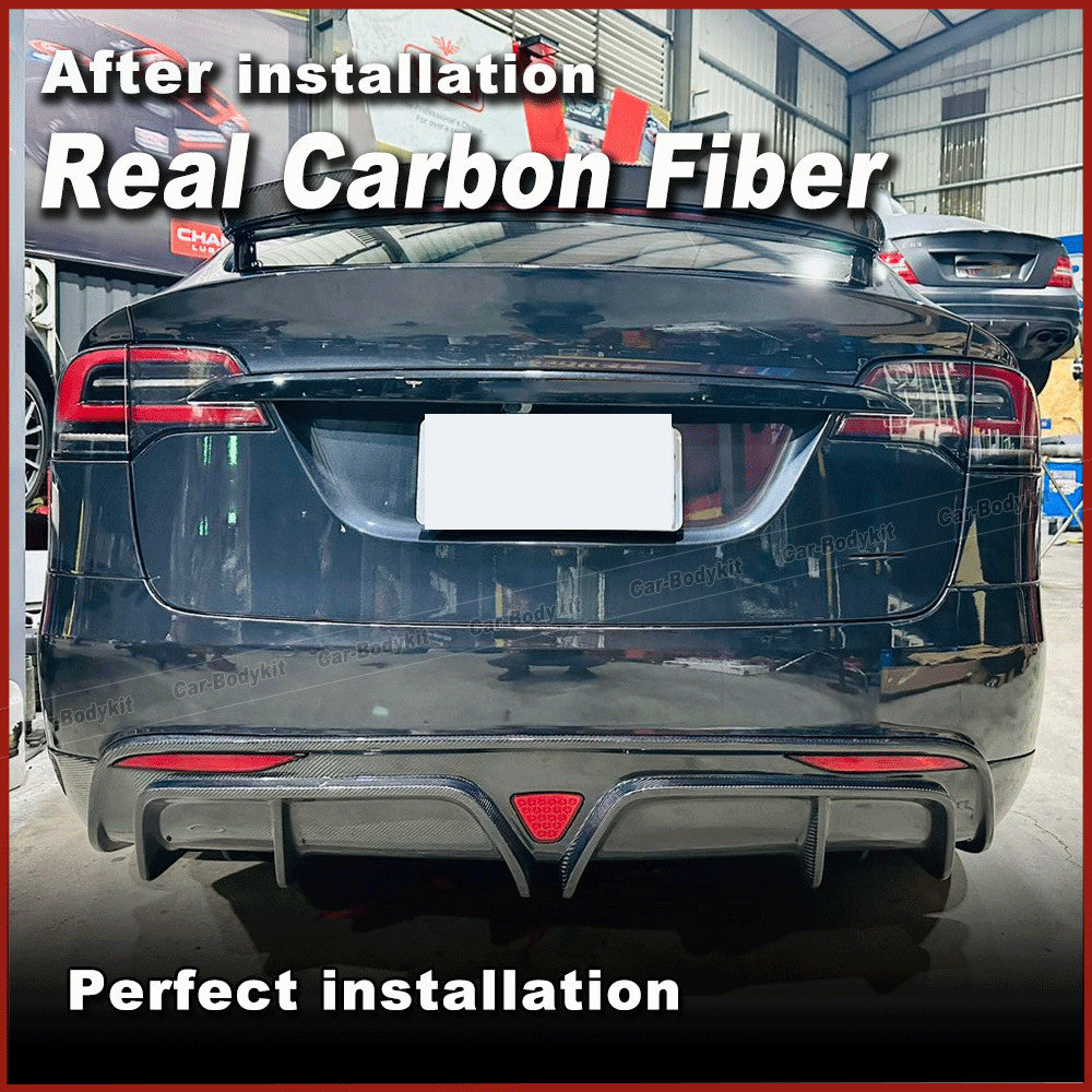 for Tesla Model X Plaid 2022-2024 REAL CARBON Rear Bumper Diffuser Lip W/Light