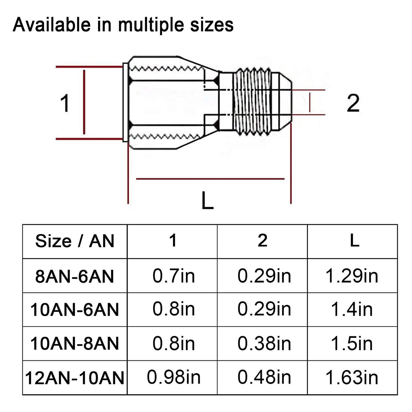 2Pcs 8AN Female to 6AN Male Flare Reducer Fitting Fuel Cell Bulkhead Adapter