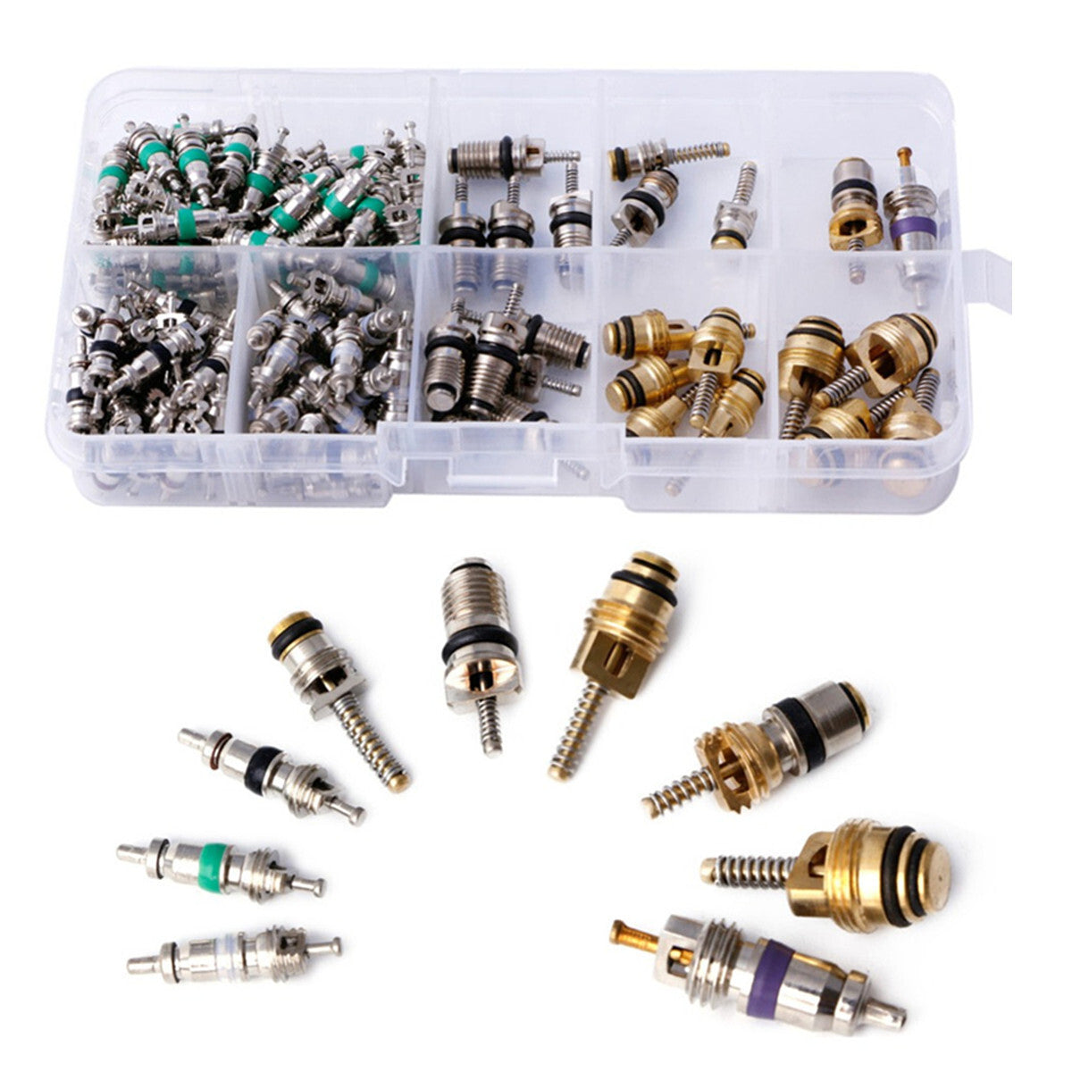 Automotive Air Conditioning Valve Core Car Accessories Kit 134 Pcs Copper/Brass
