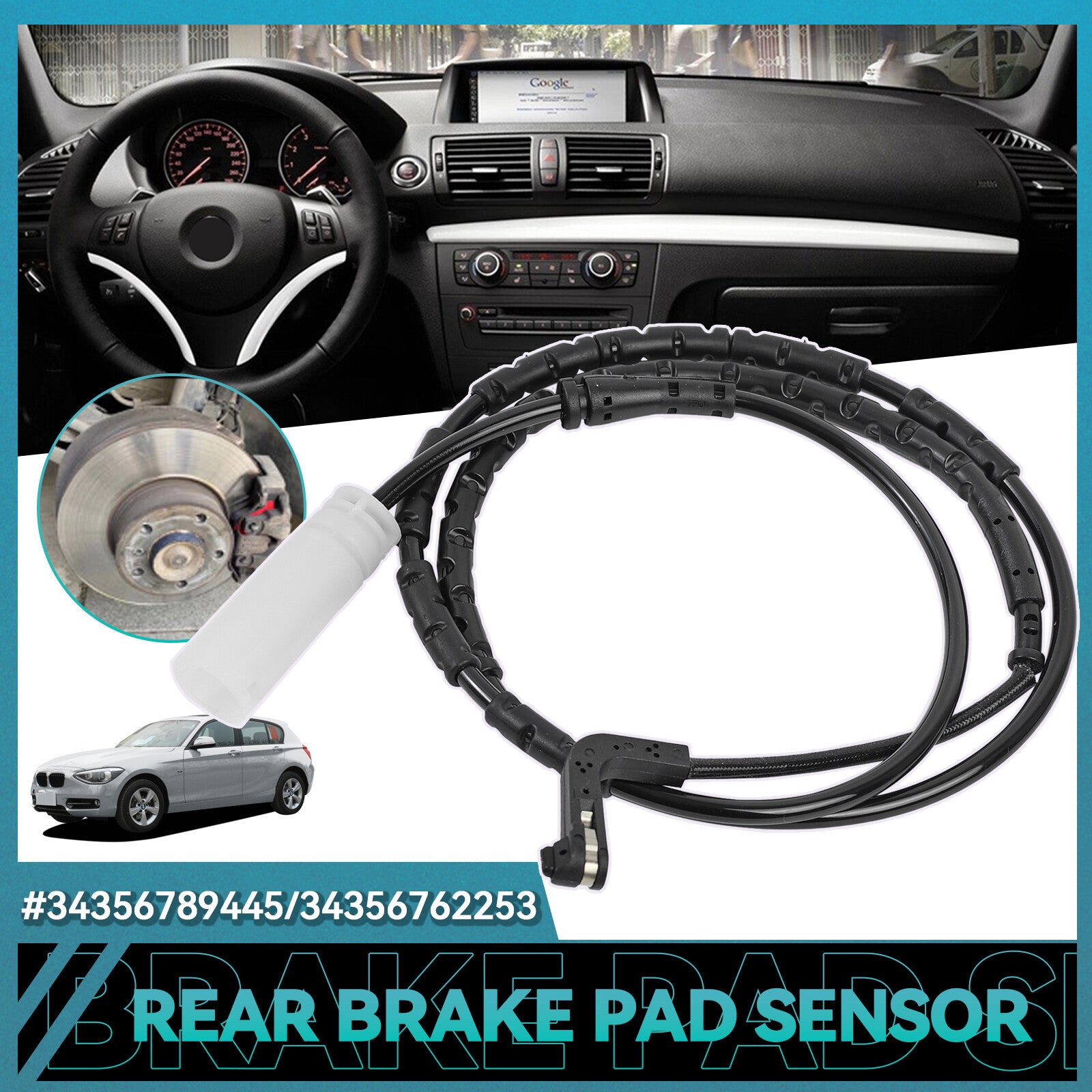 Rear Brake Pad Wear Sensor for BMW 1' E87 E82 E88 3' E90 E91 E92 E93 34356789445 Q
