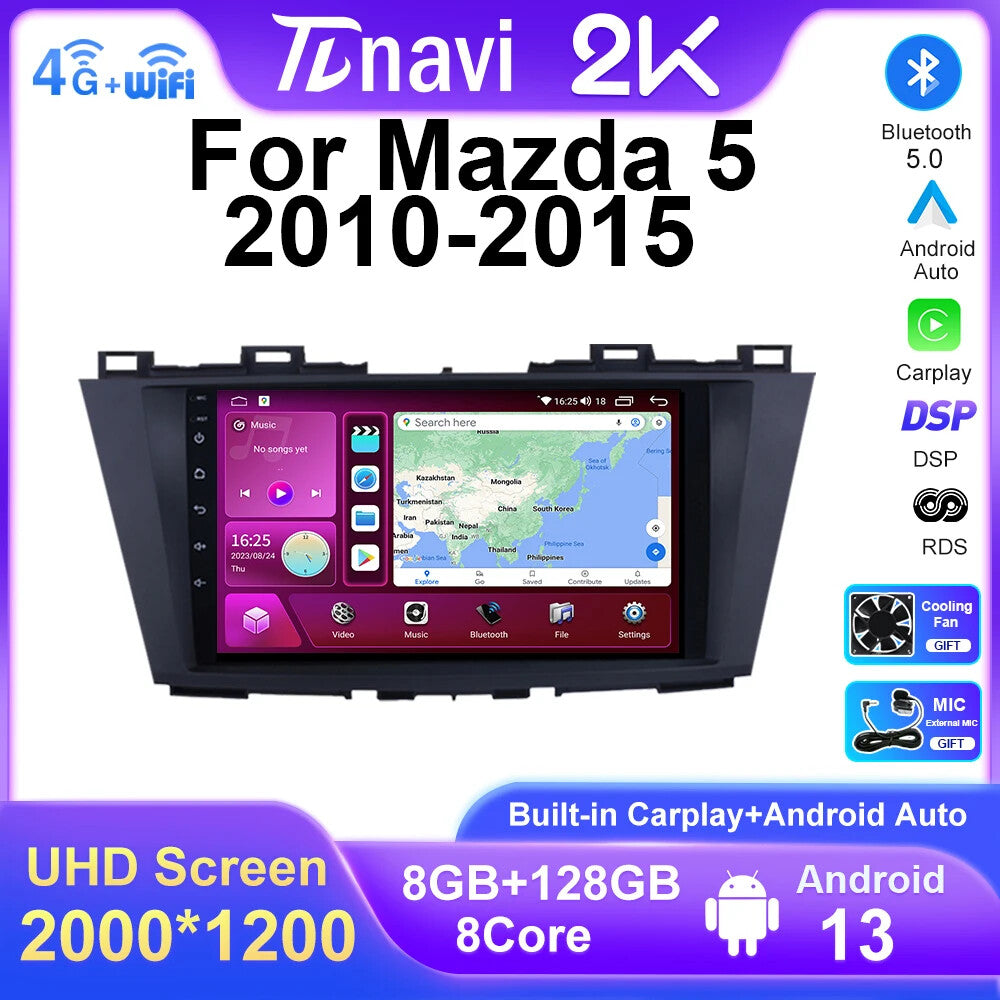 Android Auto Car Radio CarPlay for Mazda 5 CW 2010-2015 GPS Stereo Video Player