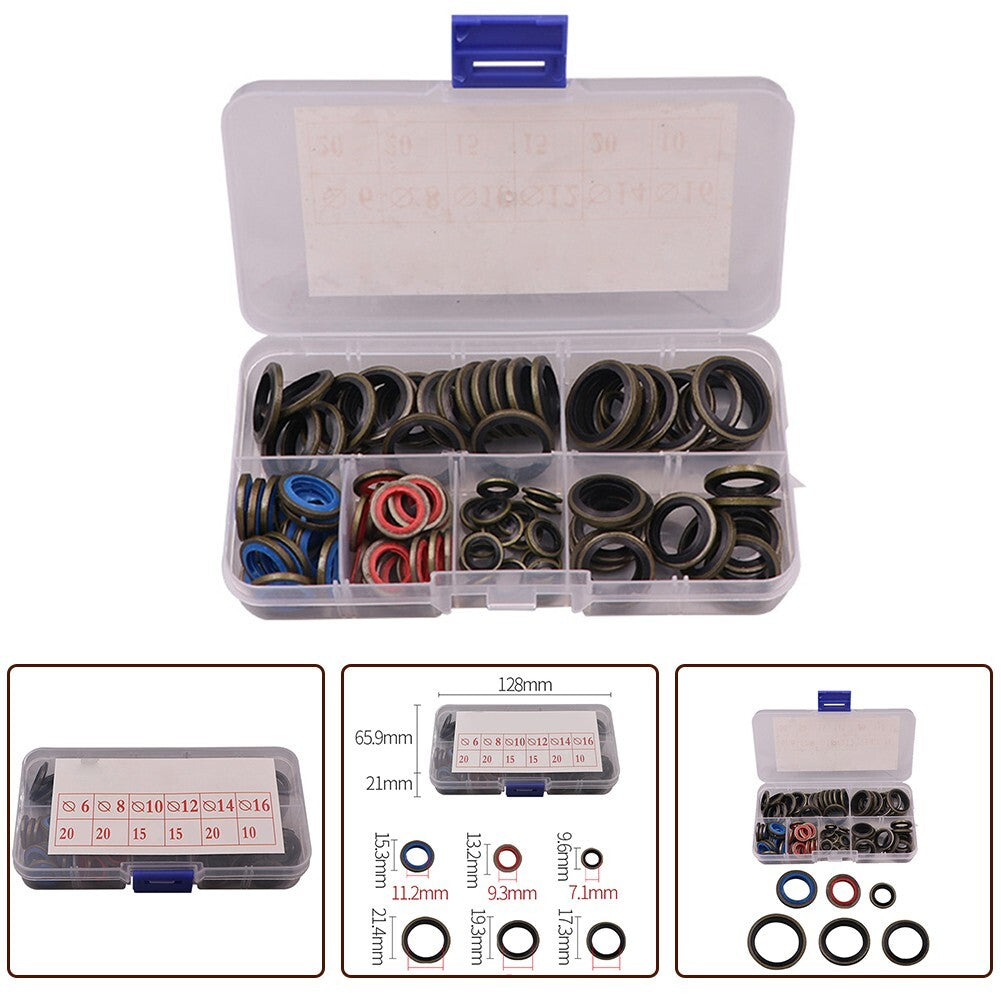 100Pcs Lock Washer Assortment Sealing Washers Kit Oil Seal Gasket Rubber Parts